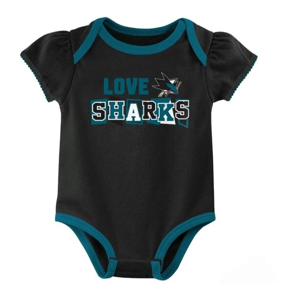 NHL San Jose Sharks Girls Bodysuit 3 Piece Set Size 3-6 Months NWT - Picture 2 of 6